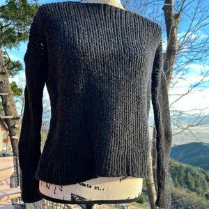 VINCE. Open Knit Black Sweater Small 3/4 Sleeves, Dark Gray